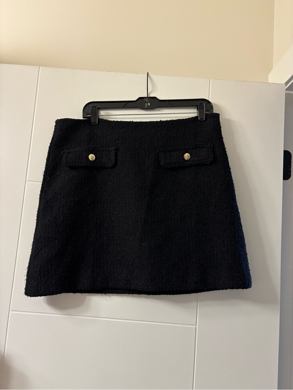 LOFT Black Tweed Mini Skirt with Gold Buttons